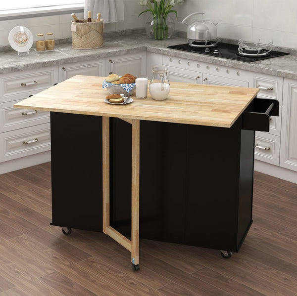 English Elm Kitchen Island with Extensible Wood Top Spice Towel Rack Storage on Casters W282S00030
