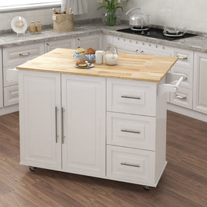 English Elm Kitchen Island with Extensible Wood Top Spice Towel Rack Storage on Casters W282S00031