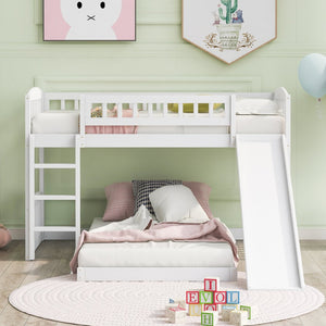 English Elm Twin Over Kids Bunk Bed with Fun Slide Solid Pine Frame White Finish LT100514AAK