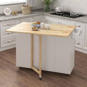 English Elm Kitchen Island with Extensible Wood Top Spice Towel Rack Storage on Casters W282S00031