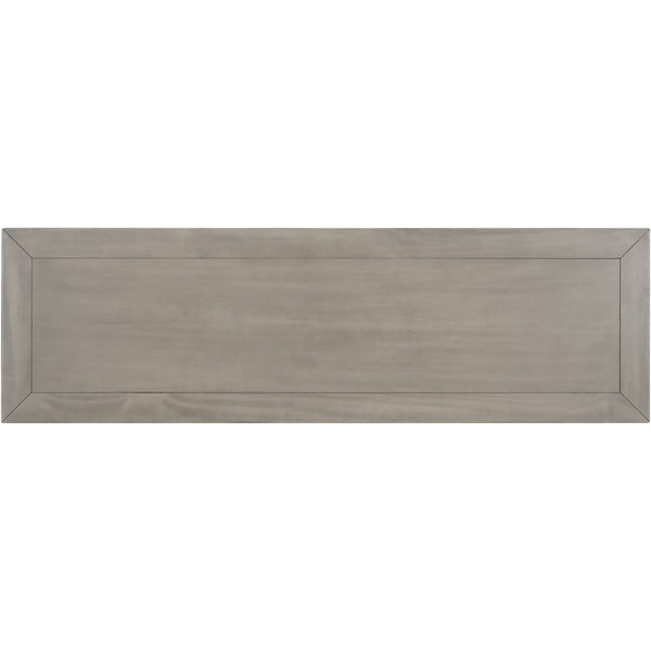 English Elm Trexm Neoclassical Pine Console Table Three Drawers Open Shelf Entryway Storage Gray Wash WF199599AAE