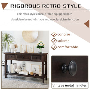 English Elm Trexm Neoclassical Pine Console Table Three Drawers Open Shelf Entryway Storage Espresso WF199599AAP