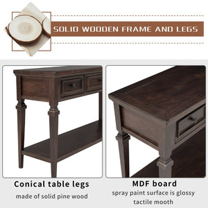 English Elm Trexm Neoclassical Pine Console Table Three Drawers Open Shelf Entryway Storage Espresso WF199599AAP