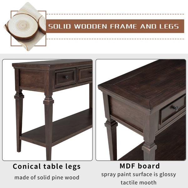 English Elm Trexm Neoclassical Pine Console Table Three Drawers Open Shelf Entryway Storage Espresso WF199599AAP