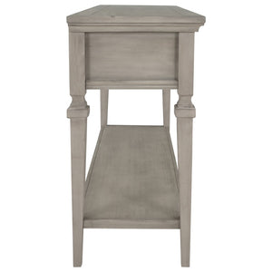 English Elm Trexm Neoclassical Pine Console Table Three Drawers Open Shelf Entryway Storage Gray Wash WF199599AAE