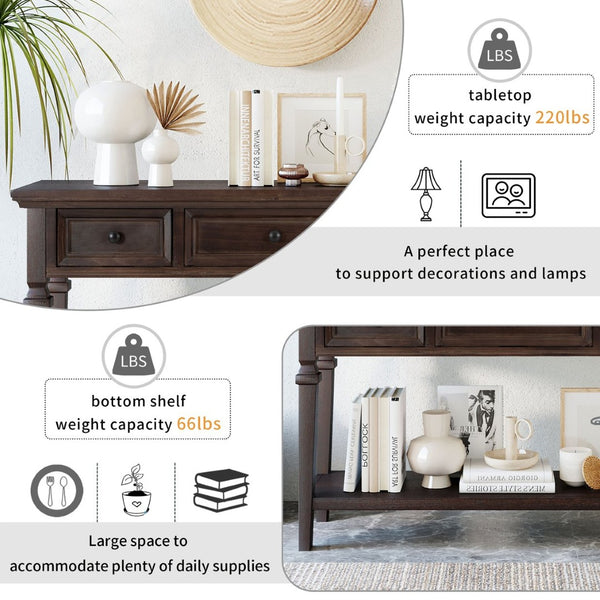 English Elm Trexm Neoclassical Pine Console Table Three Drawers Open Shelf Entryway Storage Espresso WF199599AAP