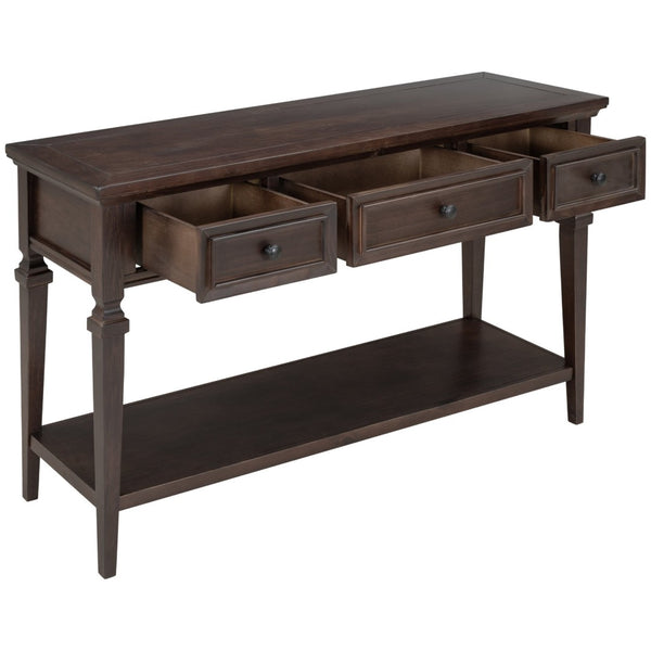 English Elm Trexm Neoclassical Pine Console Table Three Drawers Open Shelf Entryway Storage Espresso WF199599AAP