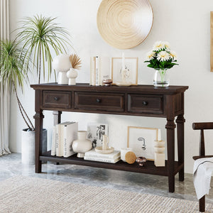 English Elm Trexm Neoclassical Pine Console Table Three Drawers Open Shelf Entryway Storage Espresso WF199599AAP