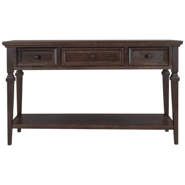 English Elm Trexm Neoclassical Pine Console Table Three Drawers Open Shelf Entryway Storage Espresso WF199599AAP