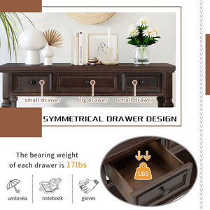 English Elm Trexm Neoclassical Pine Console Table Three Drawers Open Shelf Entryway Storage Espresso WF199599AAP