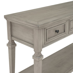 English Elm Trexm Neoclassical Pine Console Table Three Drawers Open Shelf Entryway Storage Gray Wash WF199599AAE