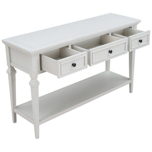 English Elm Trexm Neoclassical Pine Console Table Three Drawers Open Shelf Entryway Storage Antique White WF199599AAK