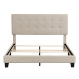 Hearth and Haven Zenithal Queen Size Platform Bed with Button Tufted Headboard, Beige WF280787AAA