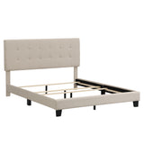 Hearth and Haven Zenithal Queen Size Platform Bed with Button Tufted Headboard, Beige WF280787AAA