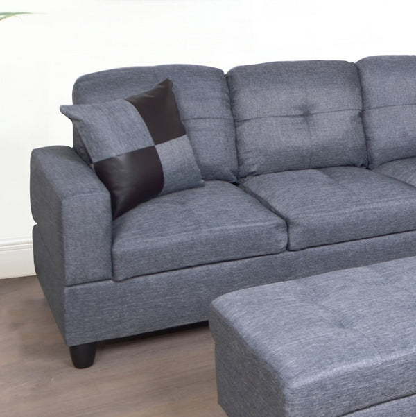 English Elm 3 Piece Gray Sectional with Left Chaise Microfiber Seating and Storage Ottoman M128B