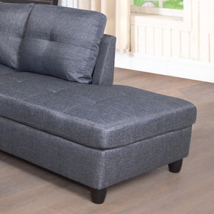 English Elm 3 Piece Gray Sectional with Left Chaise Microfiber Seating and Storage Ottoman M128B