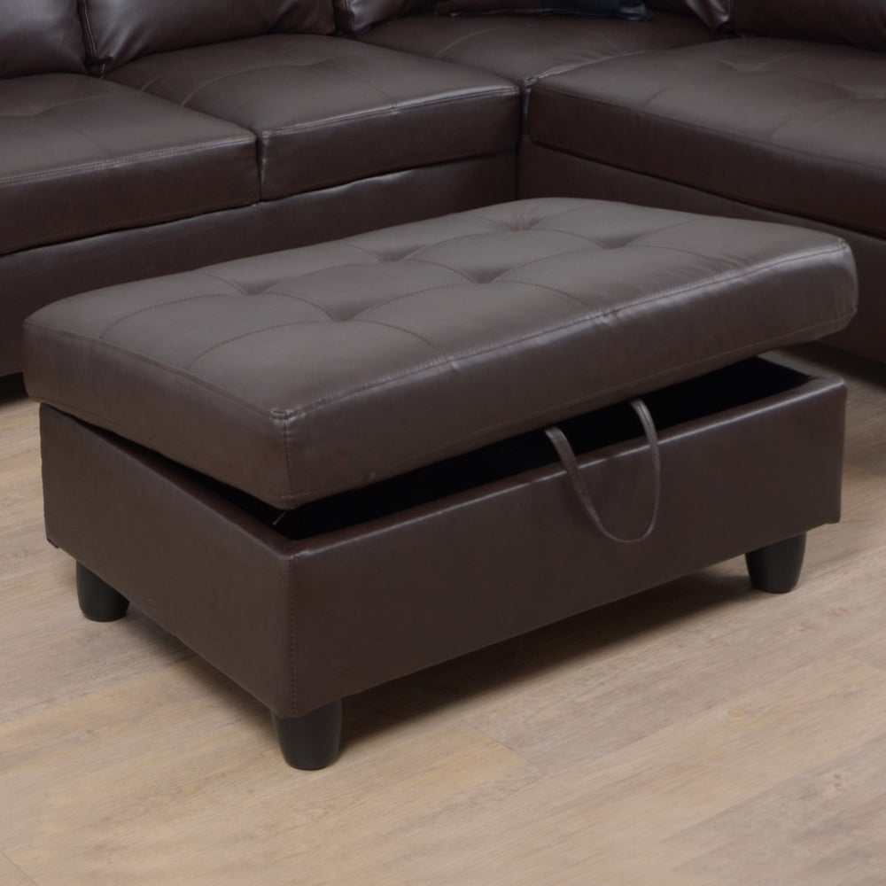 English Elm 3 Piece Faux Leather Sectional with Left Chaise and Bonus Storage Ottoman M092B