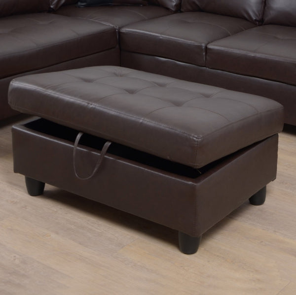 English Elm 3 Piece Faux Leather Sectional Set with Chaise and Bonus Storage Ottoman Included M092A