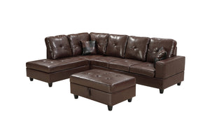 English Elm 3 Piece Faux Leather Sectional Set with Chaise and Bonus Storage Ottoman Included M092A