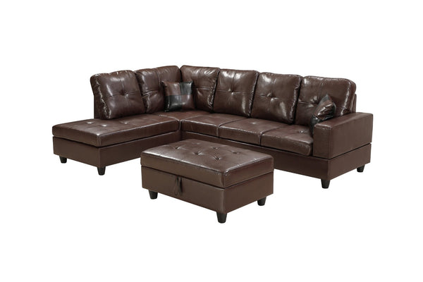 English Elm 3 Piece Faux Leather Sectional Set with Chaise and Bonus Storage Ottoman Included M092A