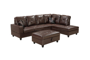 English Elm 3 Piece Faux Leather Sectional with Left Chaise and Bonus Storage Ottoman M092B