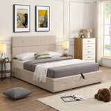 Hearth and Haven Cosmos Full Size Button Tufted Platform Bed with Underneath Storage, Beige SM001010AAA