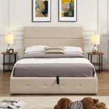 Hearth and Haven Cosmos Full Size Button Tufted Platform Bed with Underneath Storage, Beige SM001010AAA