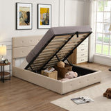 Hearth and Haven Cosmos Full Size Button Tufted Platform Bed with Underneath Storage, Beige SM001010AAA