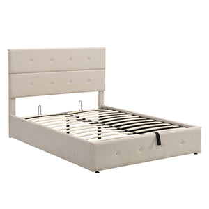 Hearth and Haven Cosmos Full Size Button Tufted Platform Bed with Underneath Storage, Beige SM001010AAA