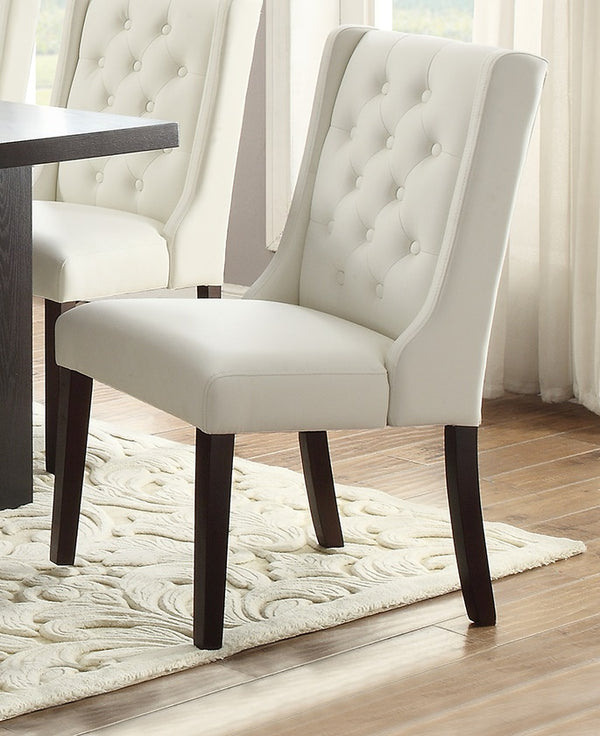 English Elm Modern Faux Leather White Tufted Parson Dining Chairs Set of 2 — Diamond Button Back, Cushioned Seats, Durable Birch Frame HSESF00F1503