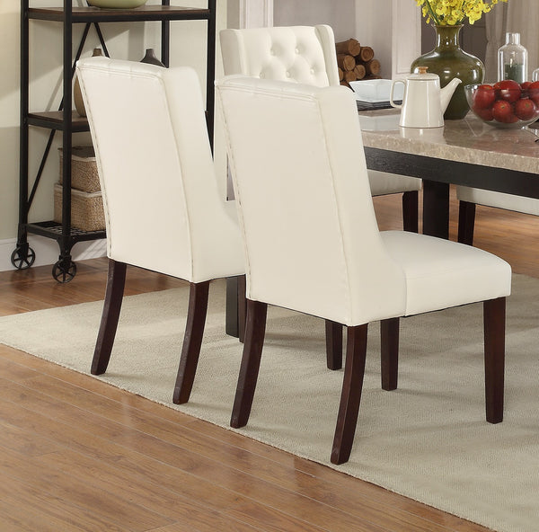 English Elm Modern Faux Leather White Tufted Parson Dining Chairs Set of 2 — Diamond Button Back, Cushioned Seats, Durable Birch Frame HSESF00F1503