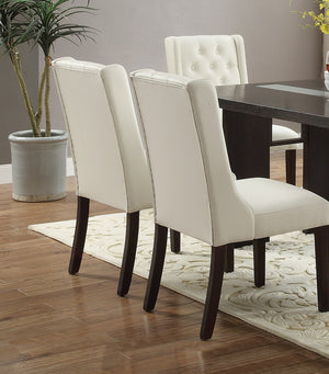 English Elm Modern Faux Leather White Tufted Parson Dining Chairs Set of 2 — Diamond Button Back, Cushioned Seats, Durable Birch Frame HSESF00F1503