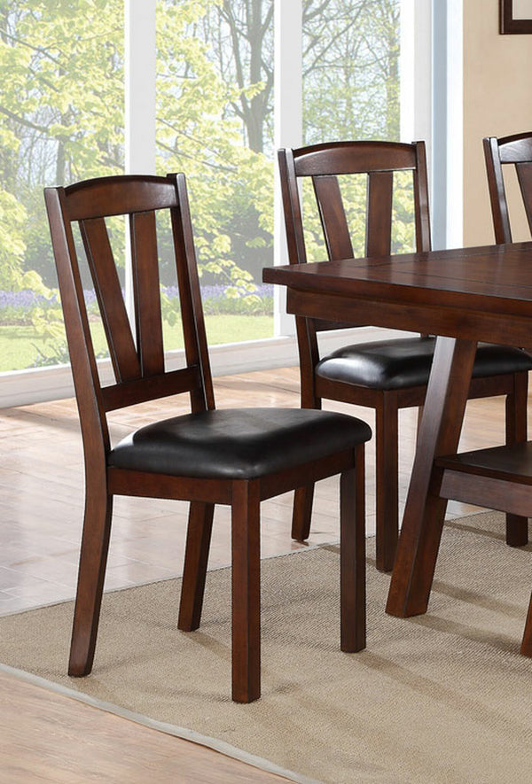 English Elm Dark Walnut V-Back Dining Chairs Set of 2 - Upholstered Faux Leather Cushions, Solid Birch Veneer Finish HSESF00F1331