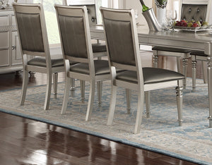 English Elm Luxury Silver Trim Tufted Dining Chairs Set of 2 — Black Faux Leather, Button Accent, 21x24x42" HSESF00F1705