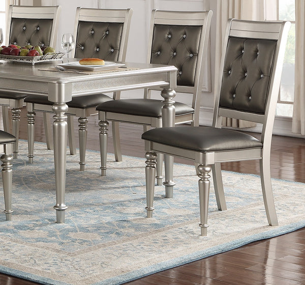 English Elm Luxury Silver Trim Tufted Dining Chairs Set of 2 — Black Faux Leather, Button Accent, 21x24x42" HSESF00F1705