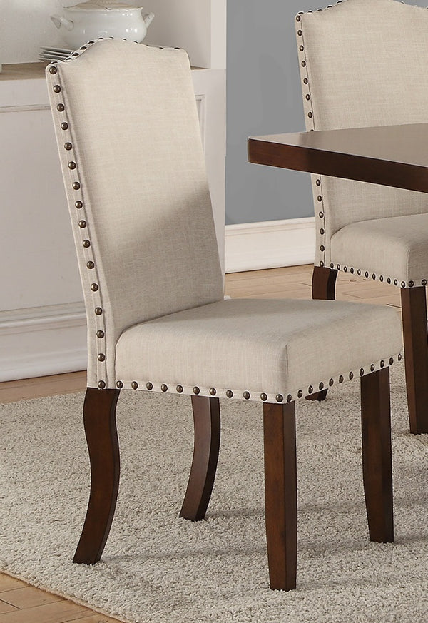 English Elm Classic Cream Upholstered Dining Chairs Set of 2 — Nailhead Trim, Solid Rubberwood Legs, Cushioned Comfort for Entertaining HSESF00F1546
