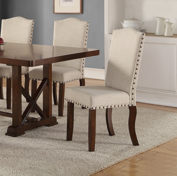 English Elm Classic Cream Upholstered Dining Chairs Set of 2 — Nailhead Trim, Solid Rubberwood Legs, Cushioned Comfort for Entertaining HSESF00F1546