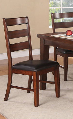 English Elm Antique Solid Wood Dining Chairs Set of 2 with Ladder Back and Padded Dark Chocolate Faux Leather Seats Walnut 12 L x 19 W x 41 H HSESF00F1283