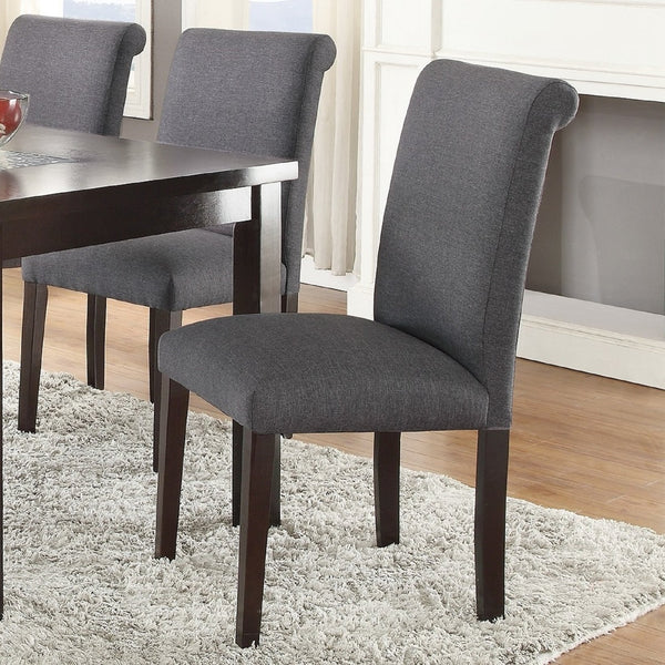 English Elm Transitional Blue Gray Polyfiber Parson Chairs Set of 2 — Padded Seat, Stitch Detail, Espresso Legs, Durable Upholstery HSESF00F1543