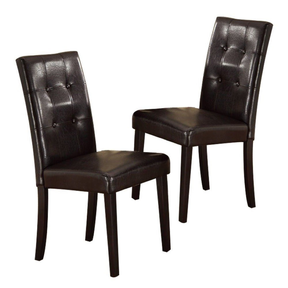 English Elm Set of 2 Button-tufted Parsons Dining Chairs in Dark Brown Faux Leather Upholstery HSESF00F1078