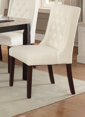 English Elm Modern Faux Leather White Tufted Parson Dining Chairs Set of 2 — Diamond Button Back, Cushioned Seats, Durable Birch Frame HSESF00F1503