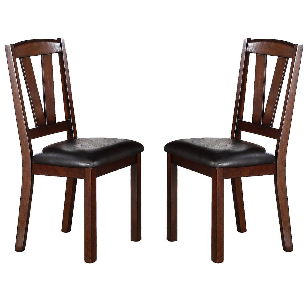 English Elm Dark Walnut V-Back Dining Chairs Set of 2 - Upholstered Faux Leather Cushions, Solid Birch Veneer Finish HSESF00F1331