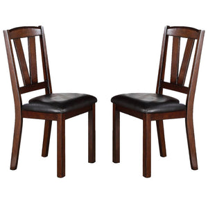 English Elm Dark Walnut V-Back Dining Chairs Set of 2 - Upholstered Faux Leather Cushions, Solid Birch Veneer Finish HSESF00F1331