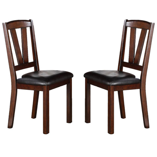 English Elm Dining Solid Wood 6-Piece Set with V-Back Chairs and Bench, Dark Finish, Contemporary Dining Appeal Walnut 70 L x 45 W x 7 H B011S00962