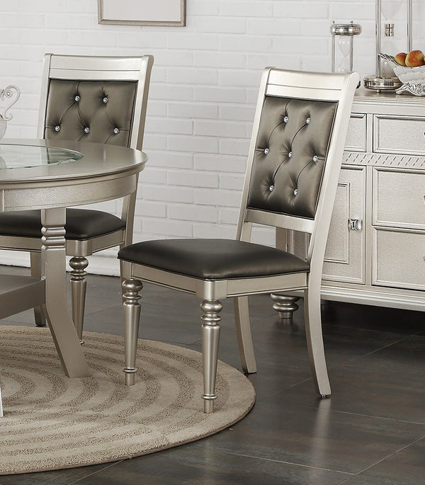 English Elm Luxury Silver Trim Tufted Dining Chairs Set of 2 — Black Faux Leather, Button Accent, 21x24x42" HSESF00F1705