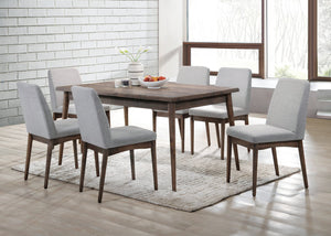 English Elm Modern 7pc Dining Set Ash Finish with Plush Upholstered Side Chairs Closed Back Comfort Design Walnut 63 L x 40 W x 7 H B011S01030