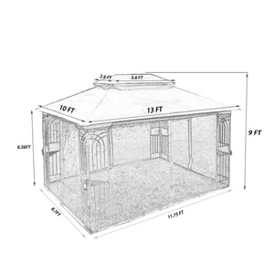 English Elm 13x10 Outdoor Gazebo Steel Frame Dual Roof Canopy with Removable Mesh Screen Panels W41933760