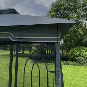 English Elm 13x10 Outdoor Gazebo with Vented Dual Roof Mesh Panels Steel Frame Backyard Shelter W41934252