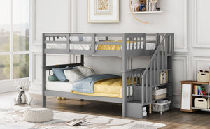 English Elm Stairway Full Over Bunk Bed with Staircase Storage Shelves in White Pine Gray LT100110AAE