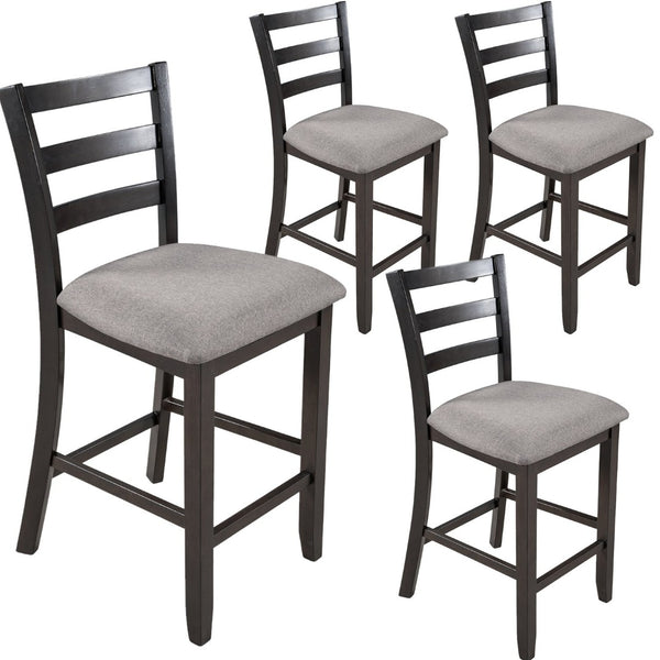 English Elm Trexm Counter Height Dining Set Rubberwood Spindle Chairs Gray Burlap Seats 5 Piece WF289107AAP